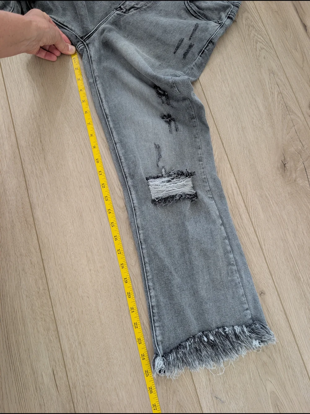 RISEN High Rise Distressed Gray Jeans Frayed Waist Raw Hem Size 29